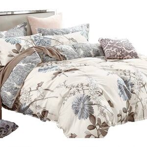 Floral Cream and Brown Bedding Set